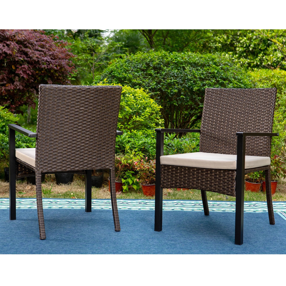 7-Piece Outdoor Patio Dining Set with 6 Rattan Cushioned Armchairs & 1 Rectangle Table H1154