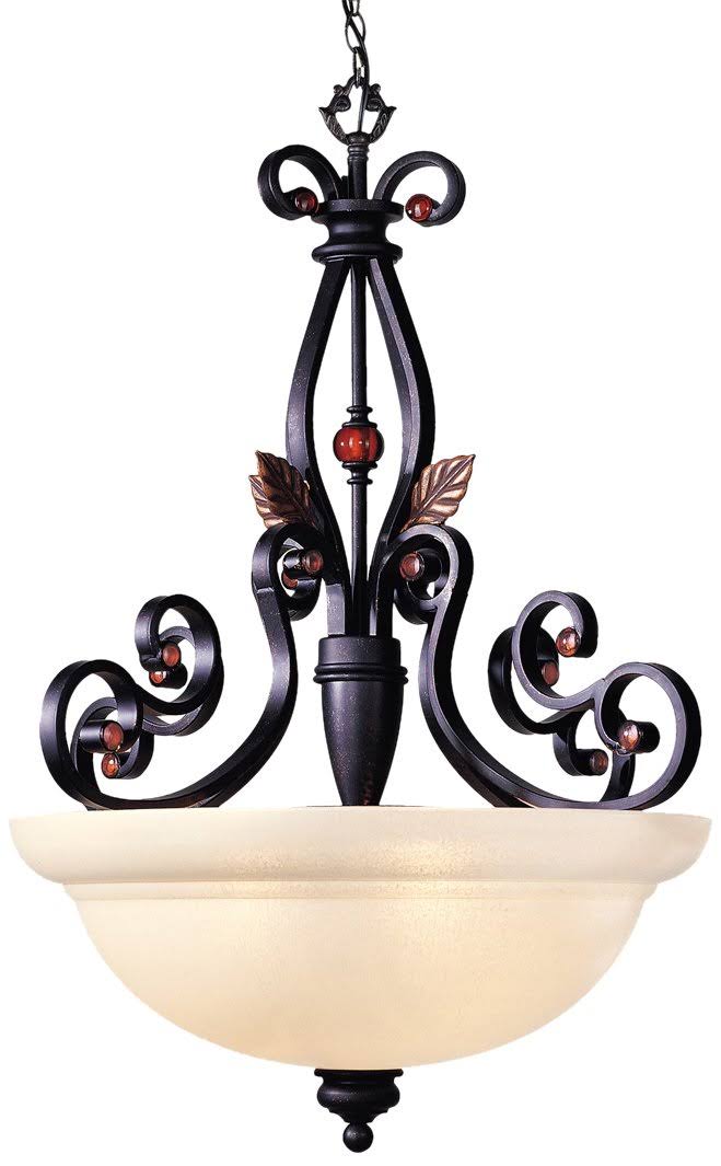 Copper Bronze Chandelier with Aged Gold Leaves N455