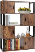 4 Tier Rustic Brown Bookcase with 4 Cube Storage Cabinet B37773