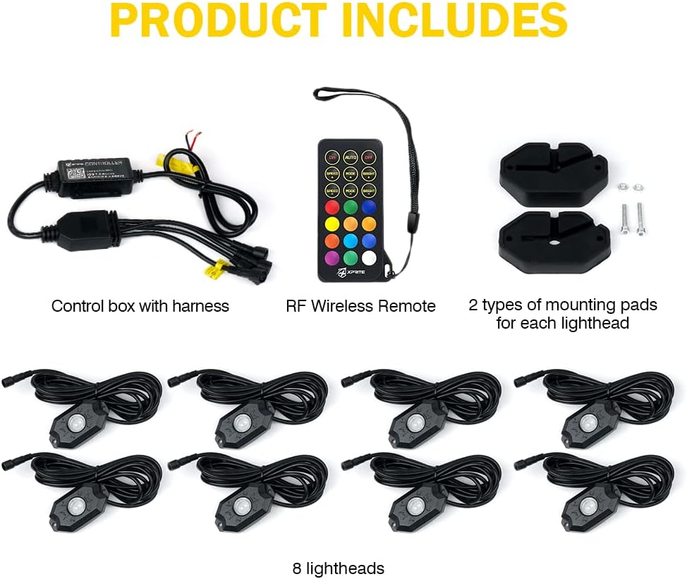 Multicolor LED Rock Lights Kit with Bluetooth Remote, 8 Pods U3623