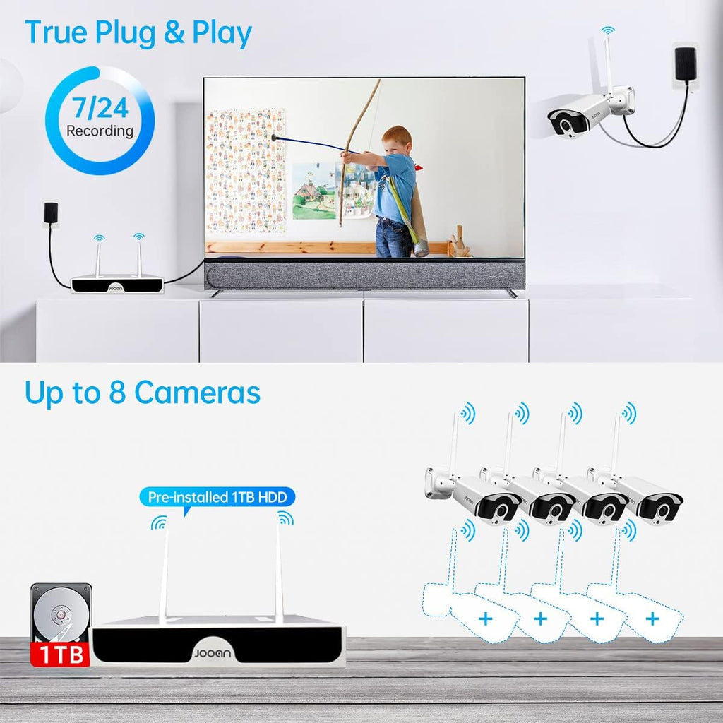 Wireless Security Camera System, 8 Channel 3MP NVR with 1TB Hard Drive, 4pcs 3.0 Megapixel WiFi IP Cameras Outdoor O4711
