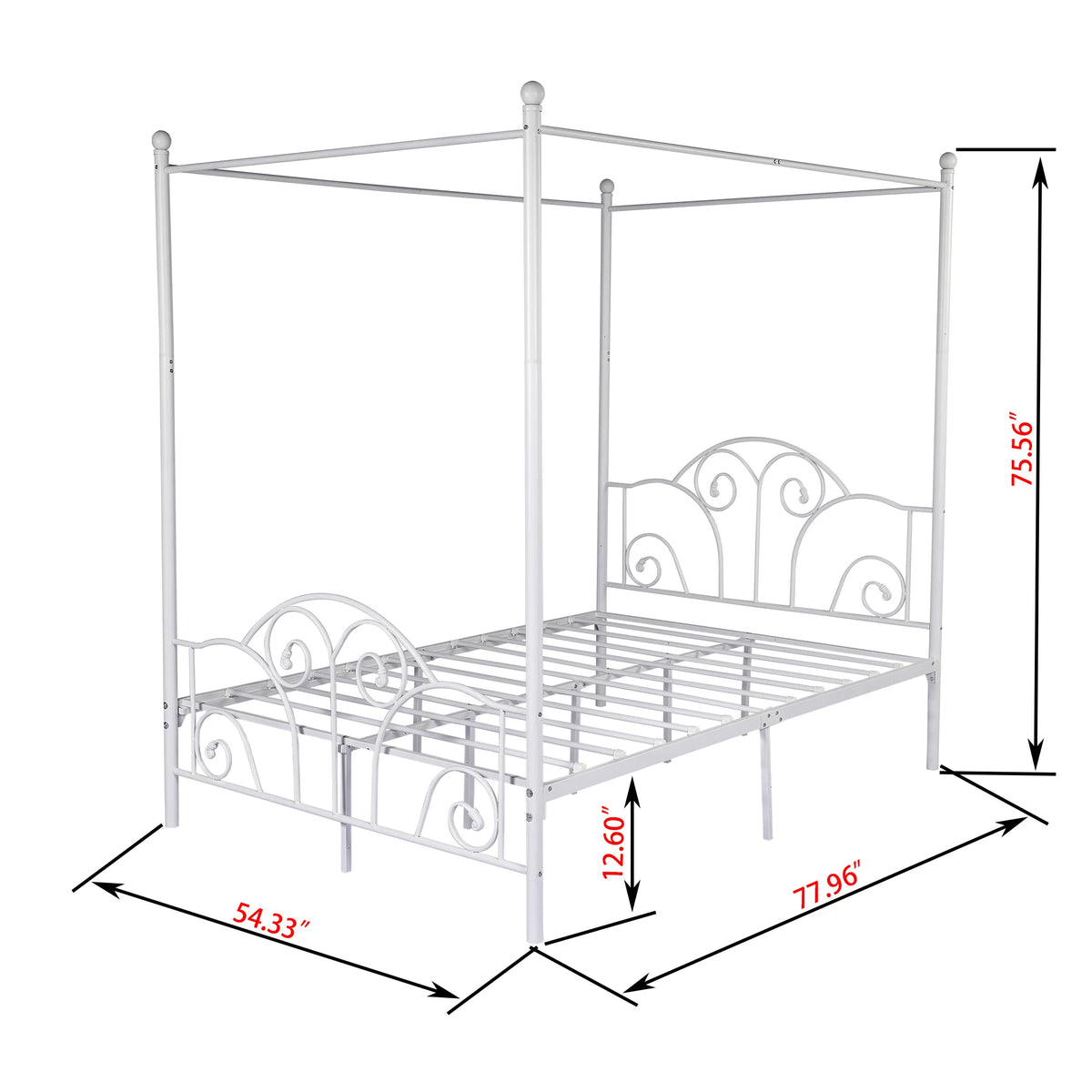 Vintage White Full Size Metal Canopy Bed Frame O2978