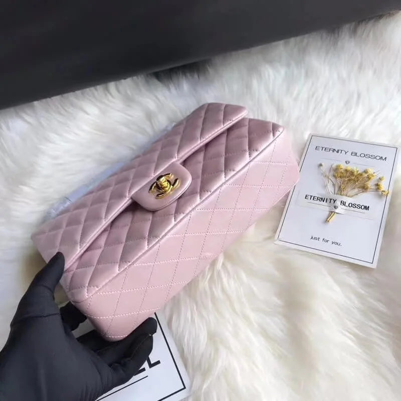 Pink Gold Medium Lambskin Leather Flap Bag E174884