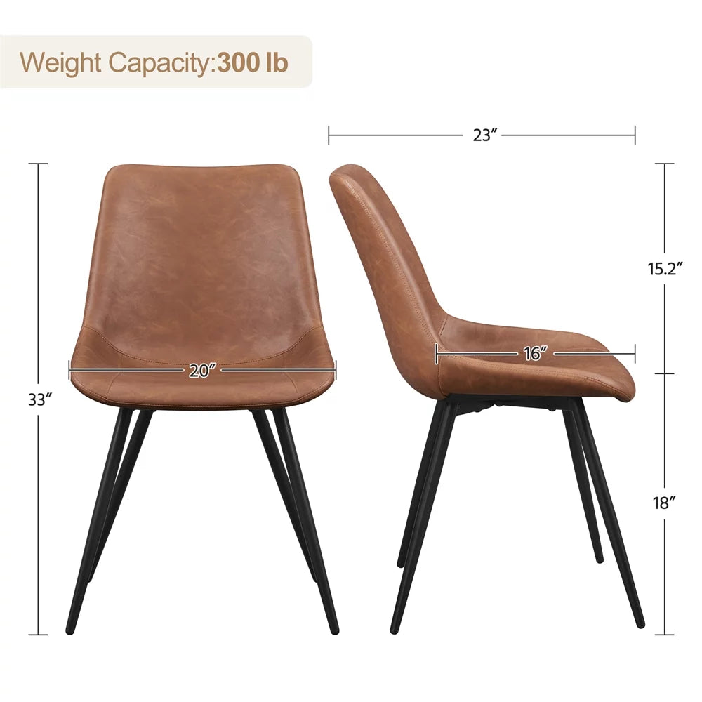 Brown Faux Leather Dining Chairs with Metal Legs Y45912