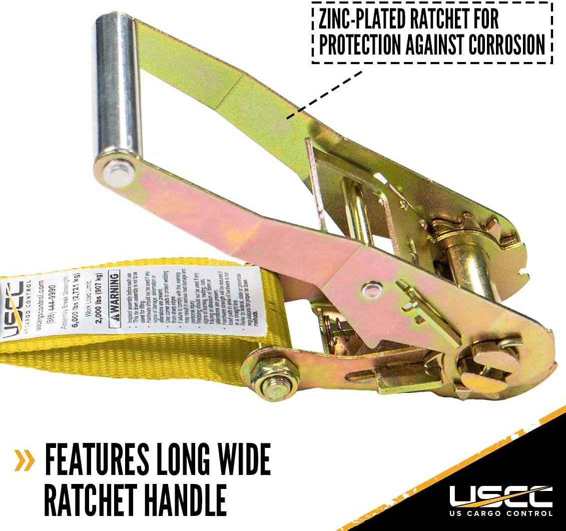 2 Pack 2 Inch x 27 Foot Yellow Ratchet Straps with Snap Hook F490