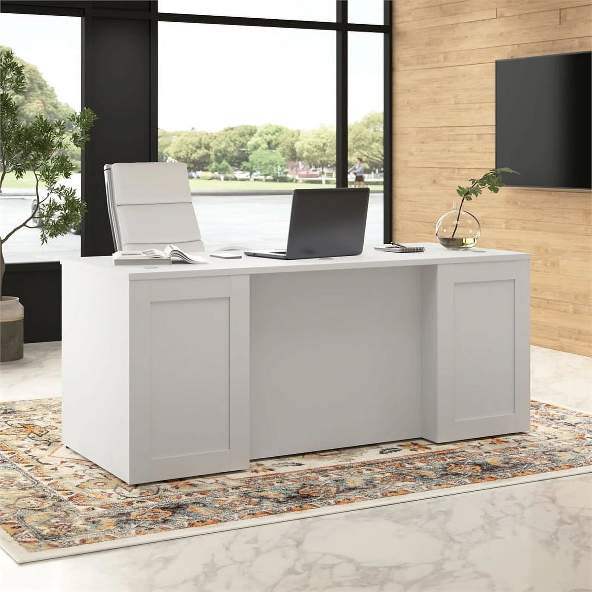 White Engineered Wood Executive Desk R37282