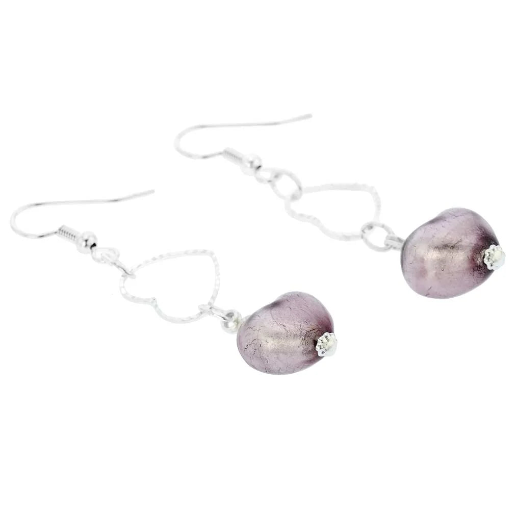 Purple Murano Glass Wedding Heart Earrings V358