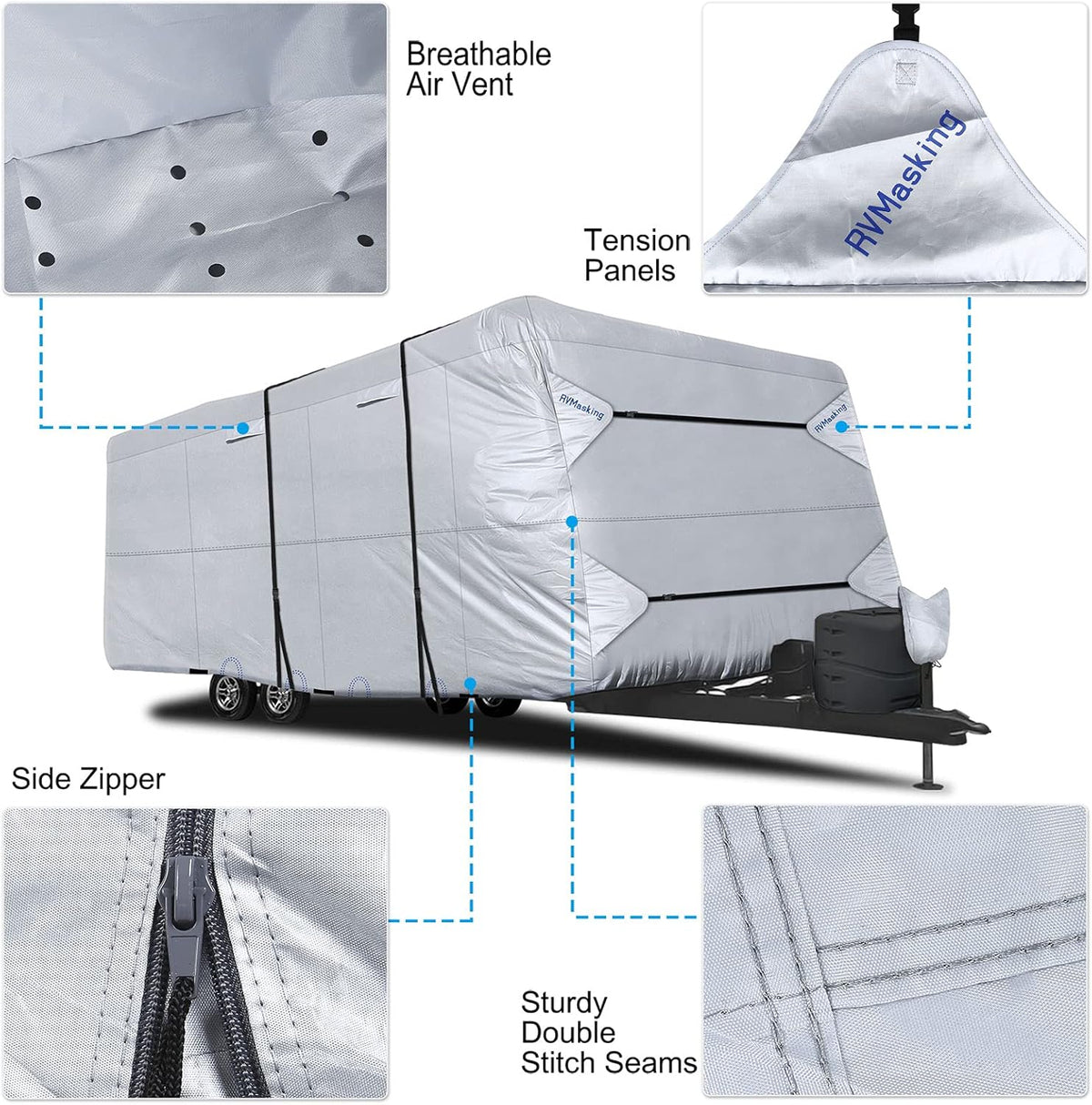 Rip-Stop RV Cover Waterproof Camper Cover with Gutter Covers H453067