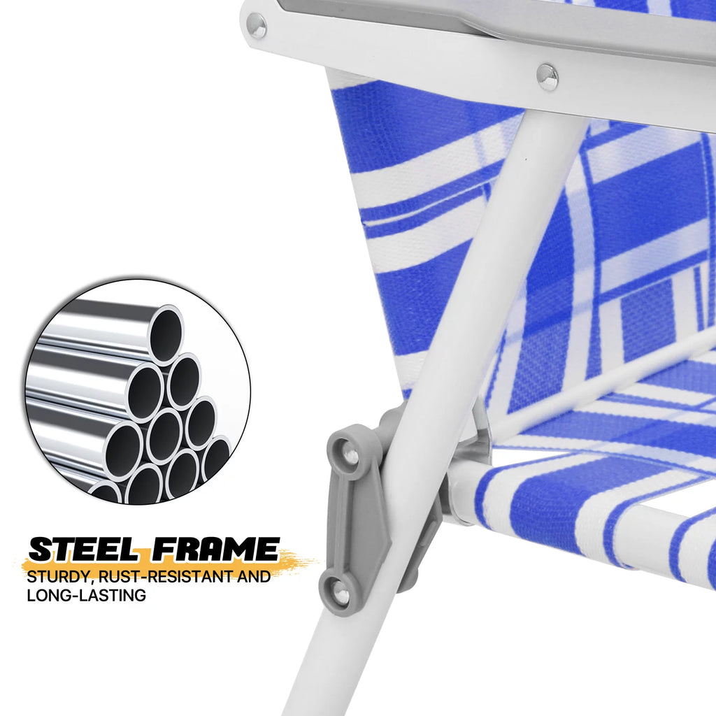 Folding Webbed Beach Chairs Set of 2 with Armrests, Blue D25082
