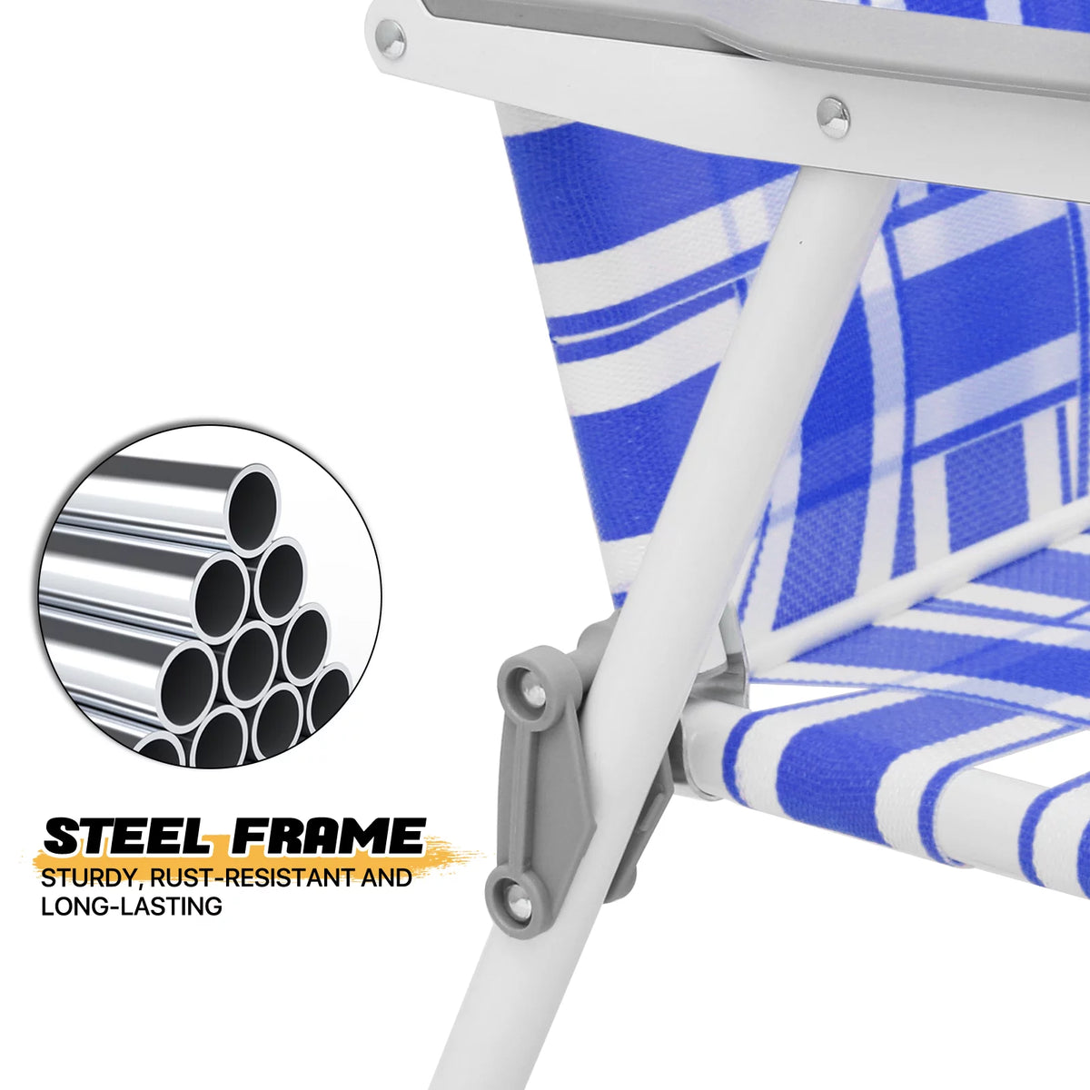 Folding Webbed Beach Chairs Set of 2 with Armrests, Blue D25082