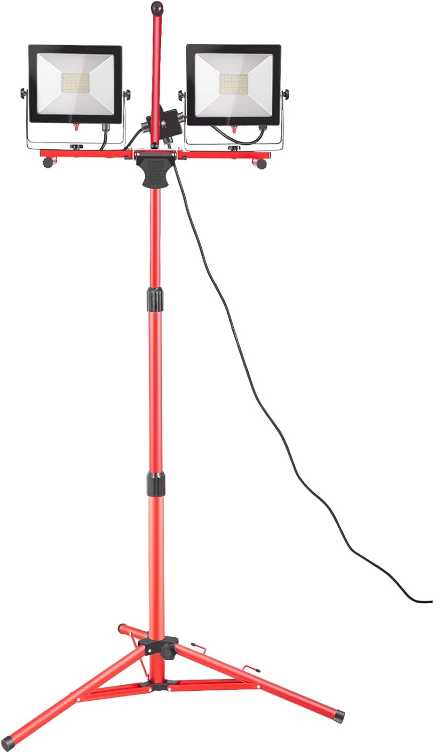 LED Work Light with Stand, 15000 Lumen Dual-head, IP65 Waterproofed, 5000 Kelvin A415