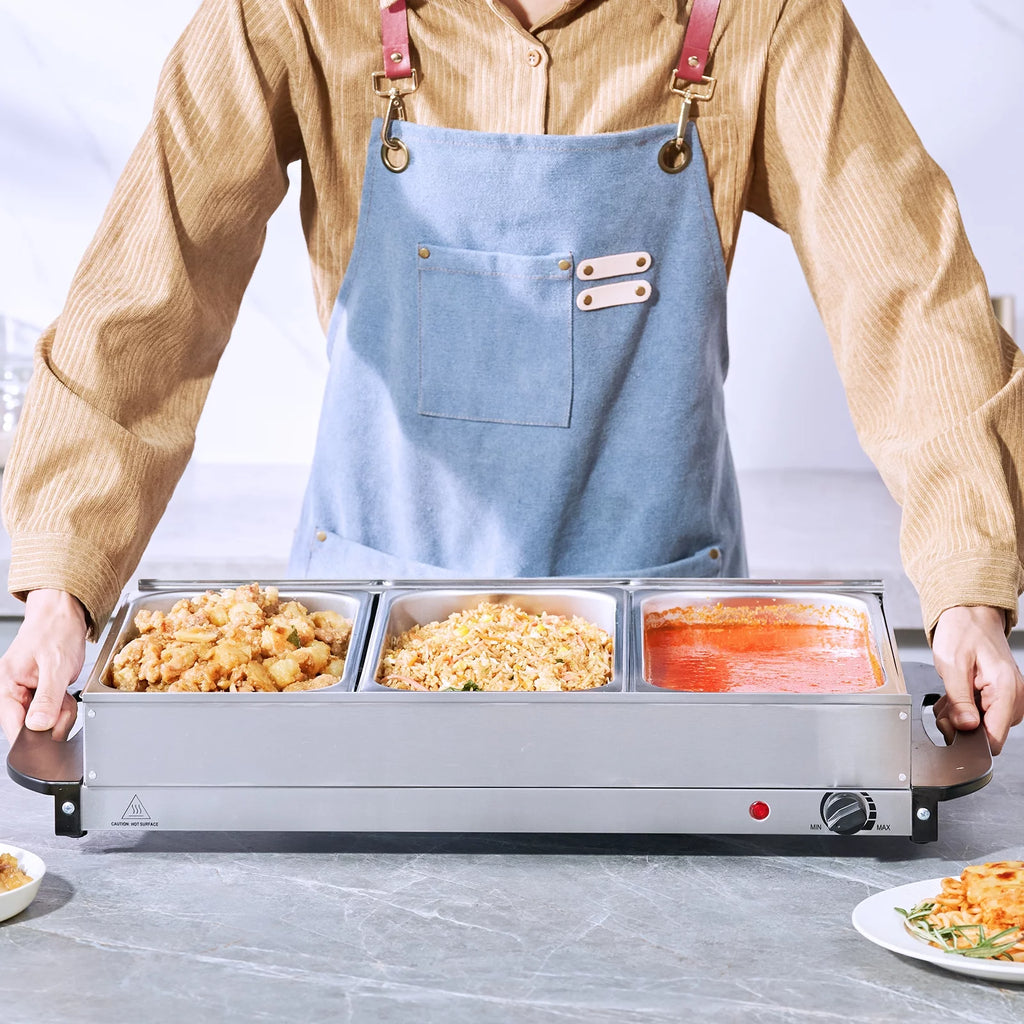 Electric Food Buffet Server with 3 Stainless Steel Warming Pan Q75946