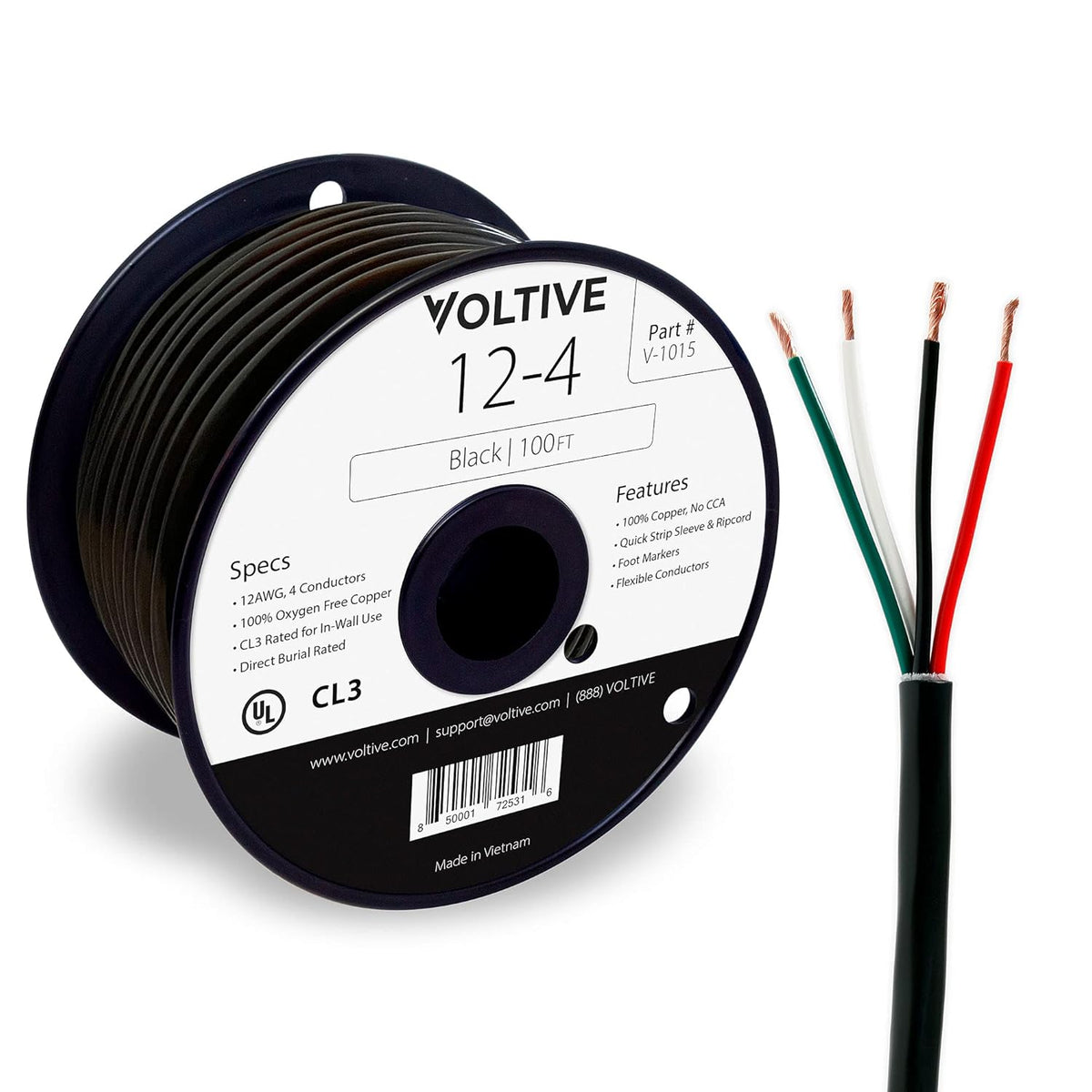 12 AWG 4 Conductor Oxygen-Free Copper Speaker Wire, 250 Foot Bulk Cable Pull Box, Black K75326