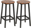 Set of 2 Bar Stools with Footrest, 25.6 Inch Tall, Rustic Brown and Black W332