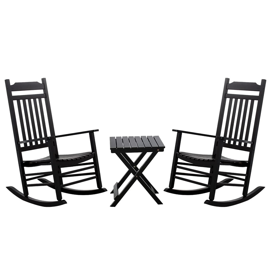 3 Piece Patio Rocking Chair Set with Side Table Black X763