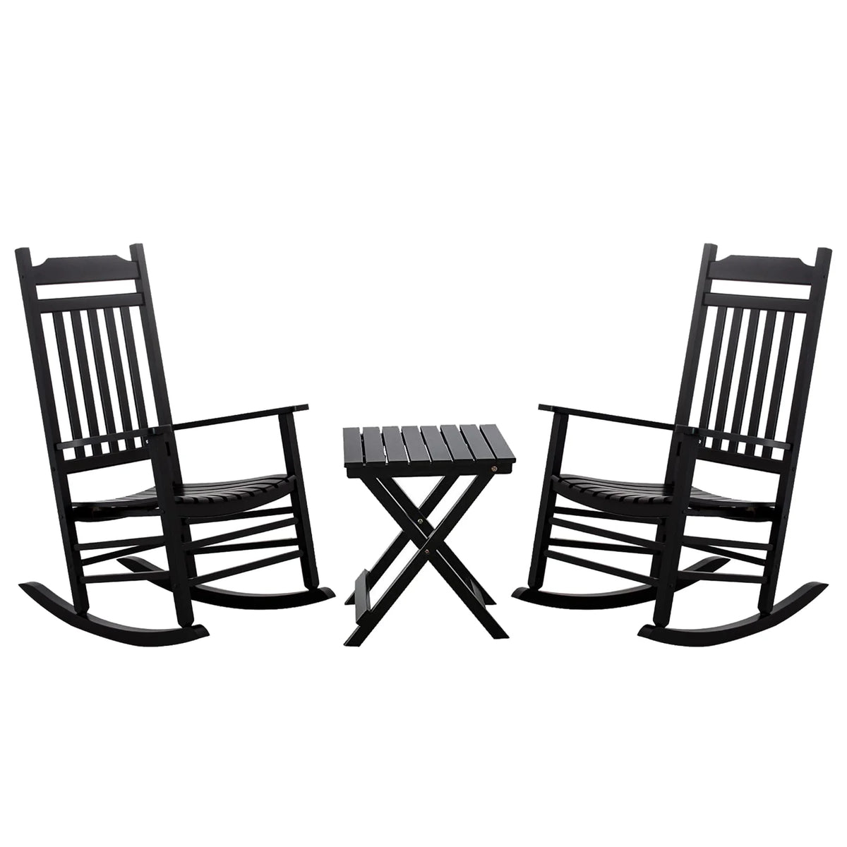 3 Piece Patio Rocking Chair Set with Side Table Black X763