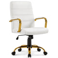 360° Swivel PU Leather Office Chair with Gold Frame, White Q76667