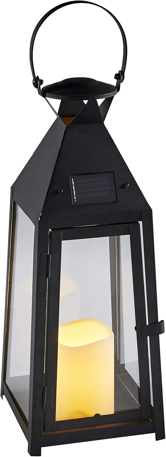 Black Metal Solar Powered LED Outdoor Candle Lantern I6170