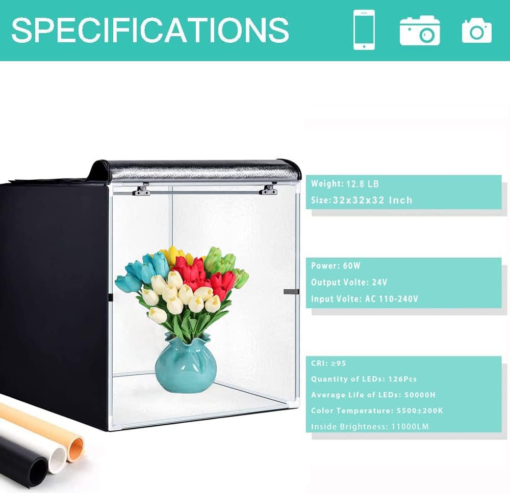 Portable 24 x 24 Inch Photo Studio Light Box with LED Lights and 3 Color Backdrops M9035