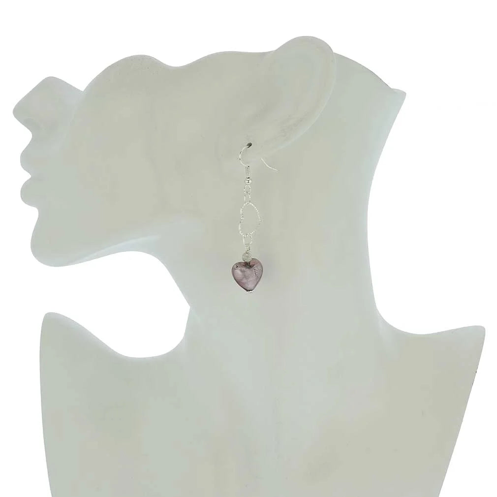 Purple Murano Glass Wedding Heart Earrings V358