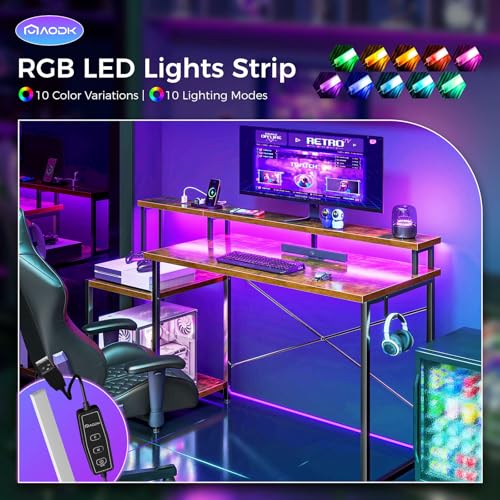 48 Inch Computer Desk with LED Lights and Power Outlet V5132