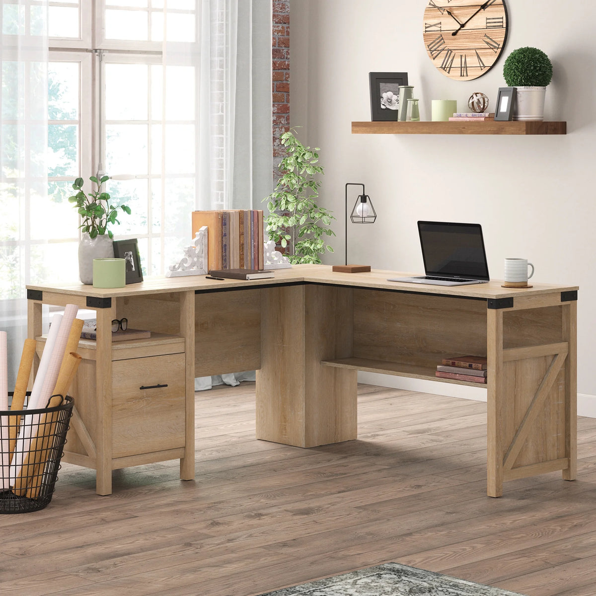 L-Shape Computer Desk with File Drawer K364