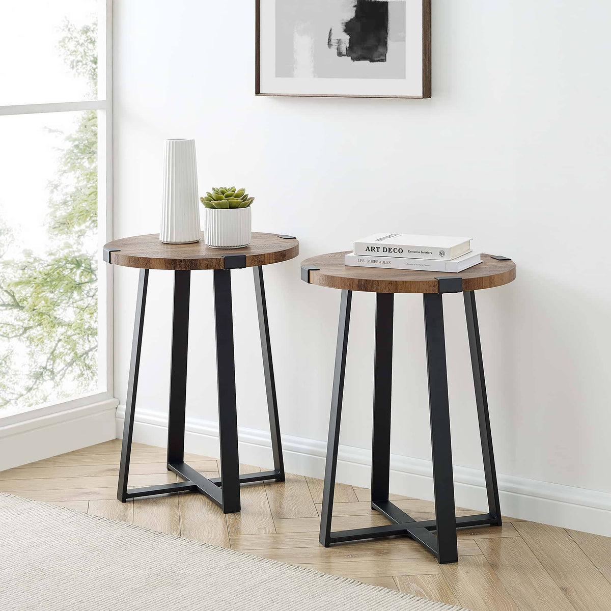 Rustic Oak Round Side Table V764