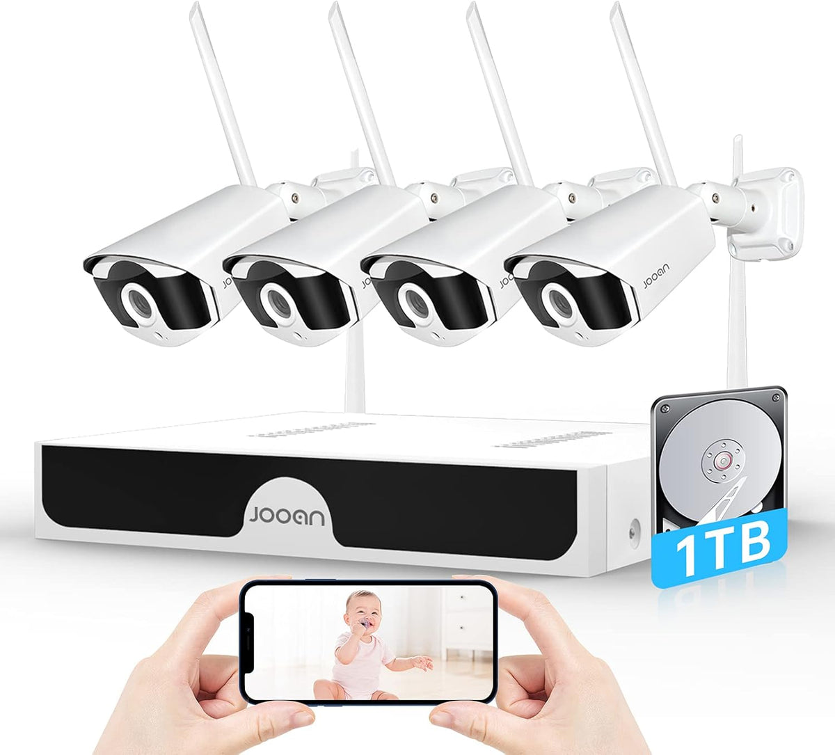 Wireless Security Camera System, 8 Channel 3MP NVR with 1TB Hard Drive, 4pcs 3.0 Megapixel WiFi IP Cameras Outdoor O4711