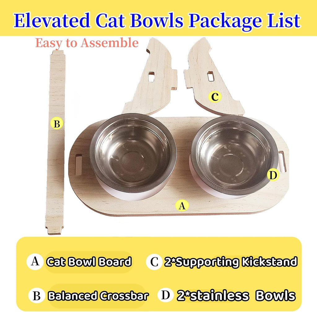 15° Tilted Raised Stainless Steel Cat Bowls with Wood Stand Q274