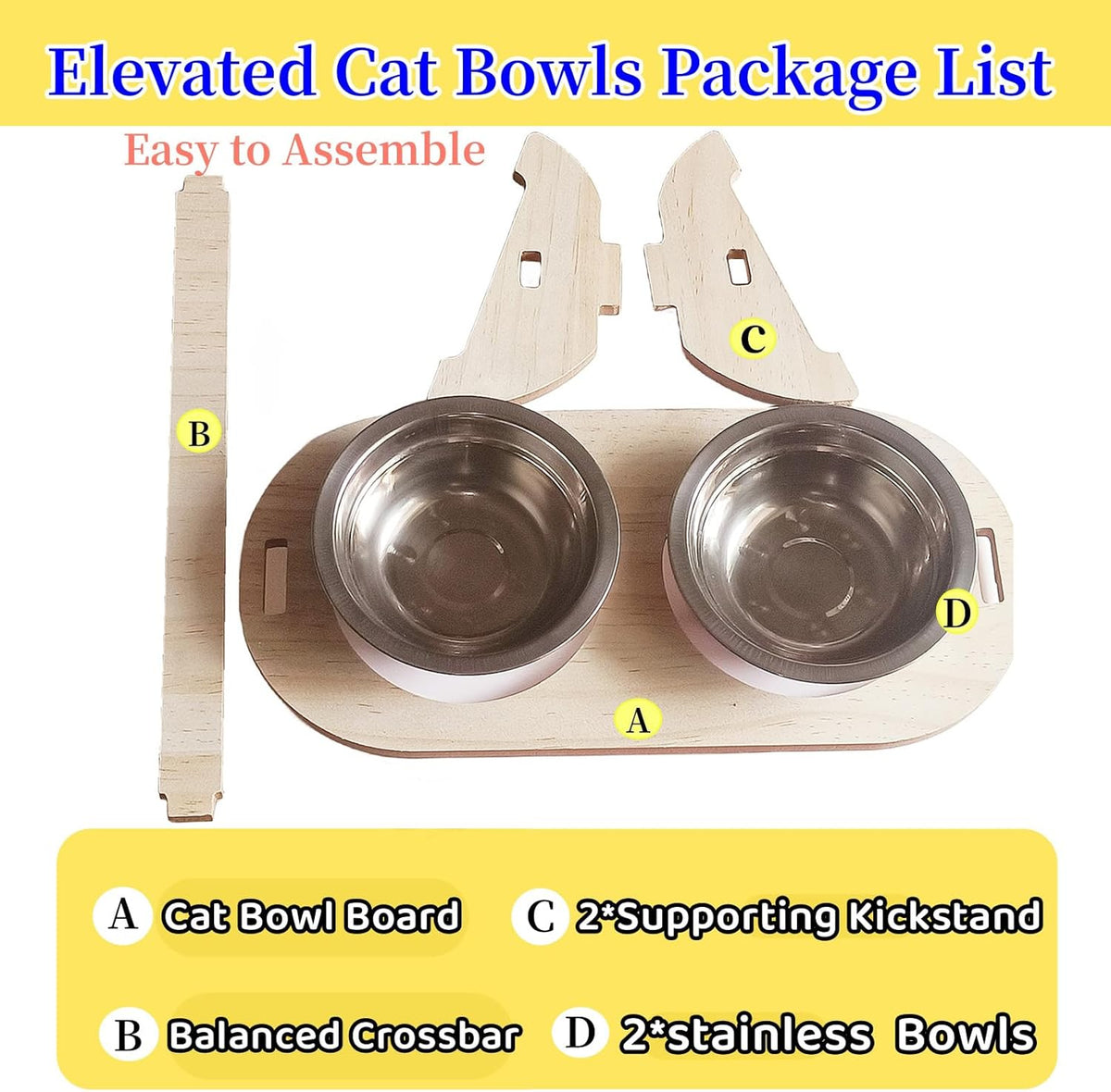 15° Tilted Raised Stainless Steel Cat Bowls with Wood Stand Q274