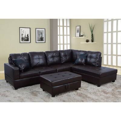 Dark Brown Faux Leather Sofa with Ottoman A615177
