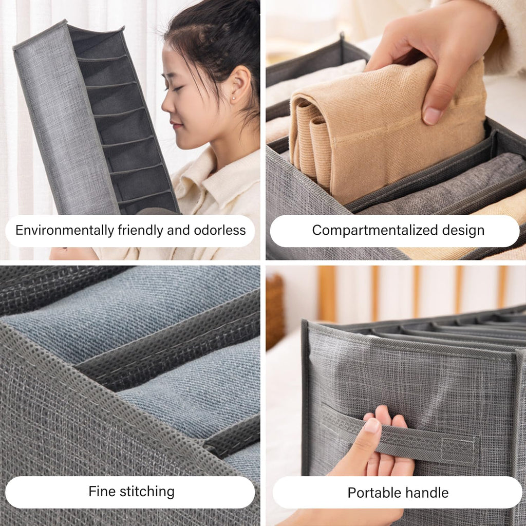 4 Packs 6-Compartment Clothes Organizer Drawer With Handles A4131