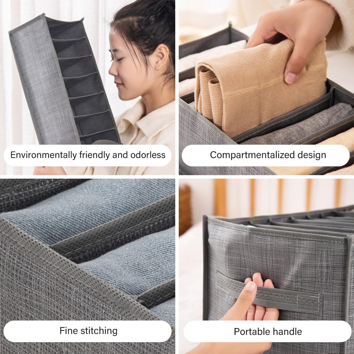 4 Packs 6-Compartment Clothes Organizer Drawer With Handles A4131