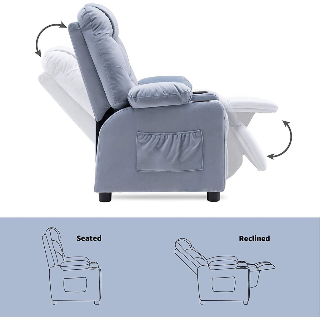 Velvet Recliner Chair with Cup Holders T958151