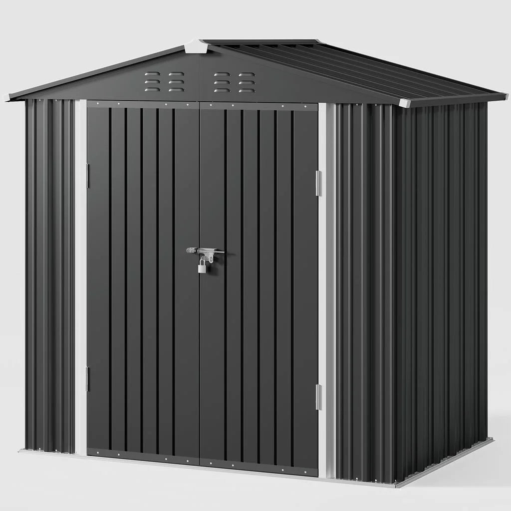 Gray 8' x 6' Outdoor Storage Shed with Metal Base Frame E673