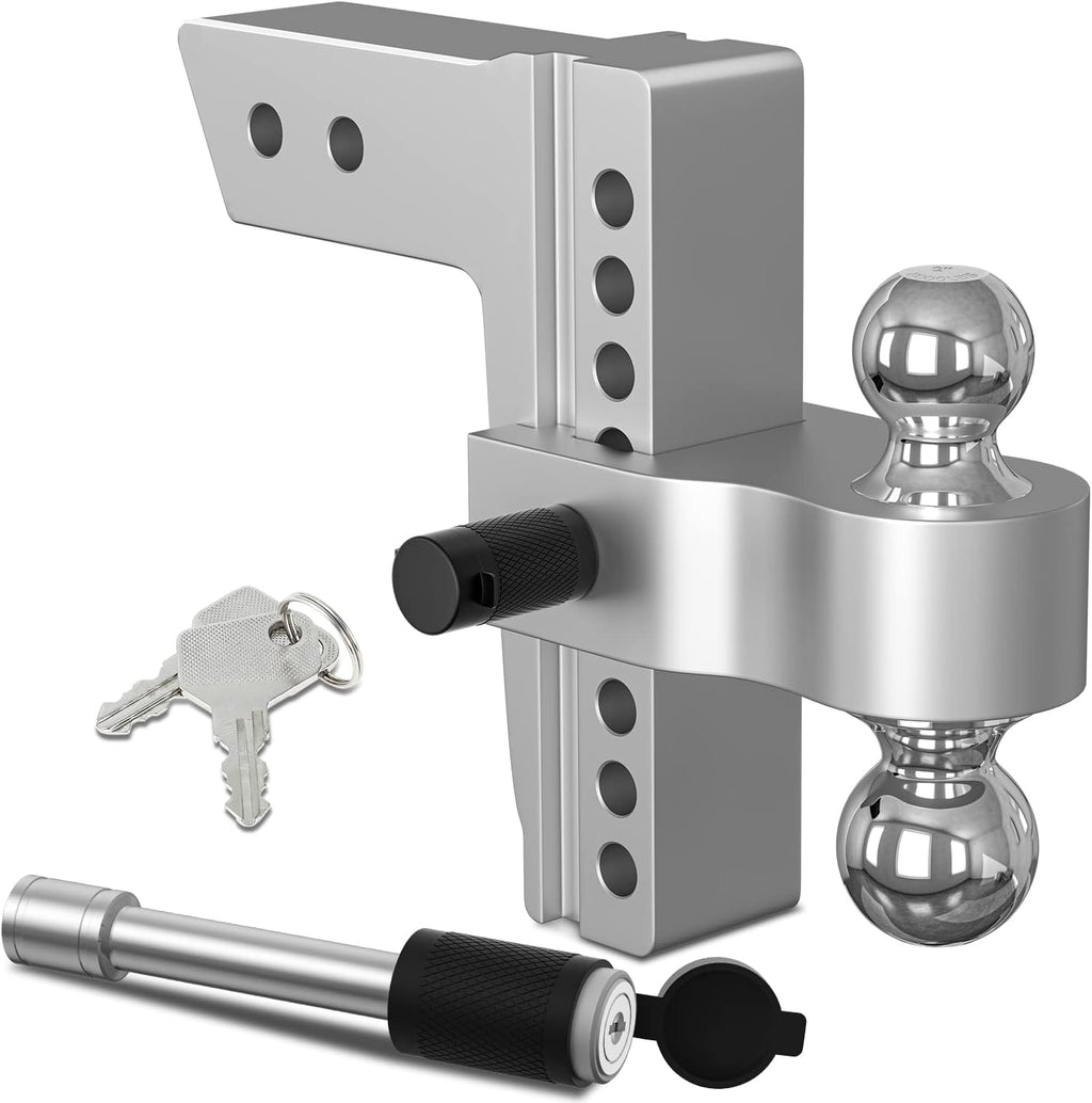 Adjustable Trailer Hitch Ball Mount, 8 Inch Drop, 2.5 Inch Receiver, 18,500 LBS GTW, Forged Aluminum Shank, Dual Balls V1347