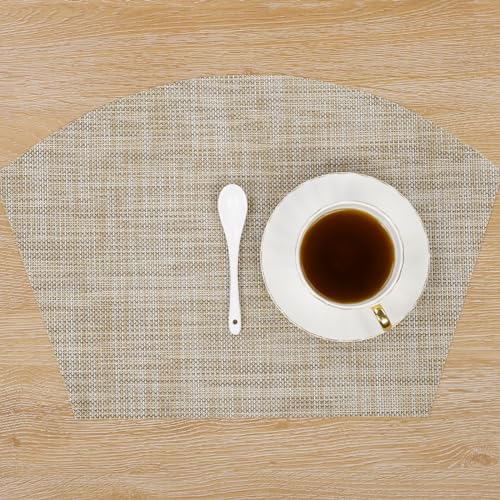 Round Table Placemats Set of 4 Non Slip Heat Resistant Woven Vinyl Metallic Golden Table Mats I2184