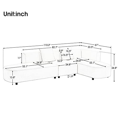 L Shape Curved Sofa with Extra Chaise Lounge, Chenille Upholstery Deep Seat Sectional Couch V17025