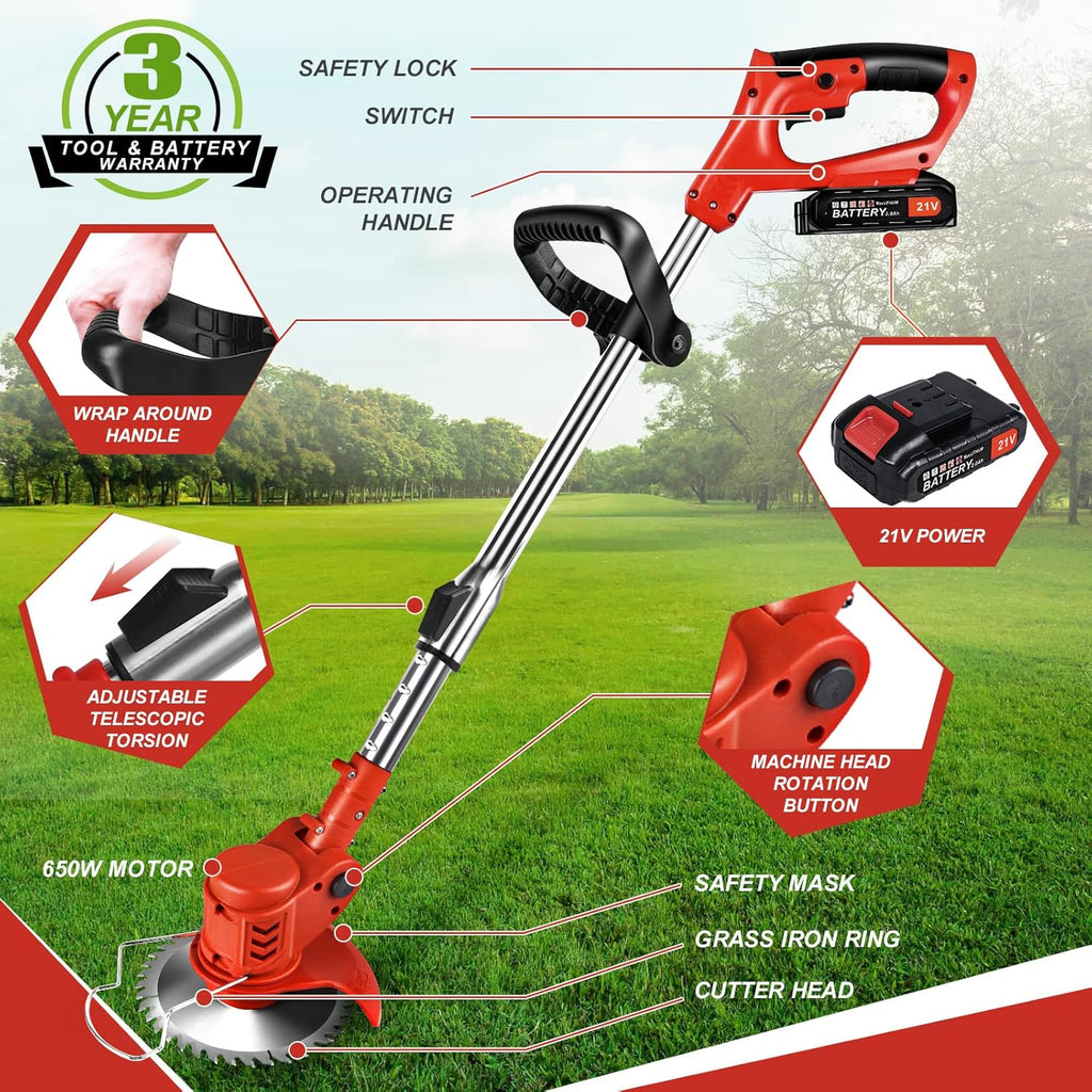 Cordless Battery Powered Weed Wacker Brush Cutter Grass Trimmer V849964