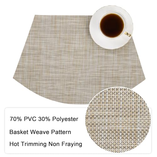 Round Table Placemats Set of 4 Non Slip Heat Resistant Woven Vinyl Metallic Golden Table Mats I2184