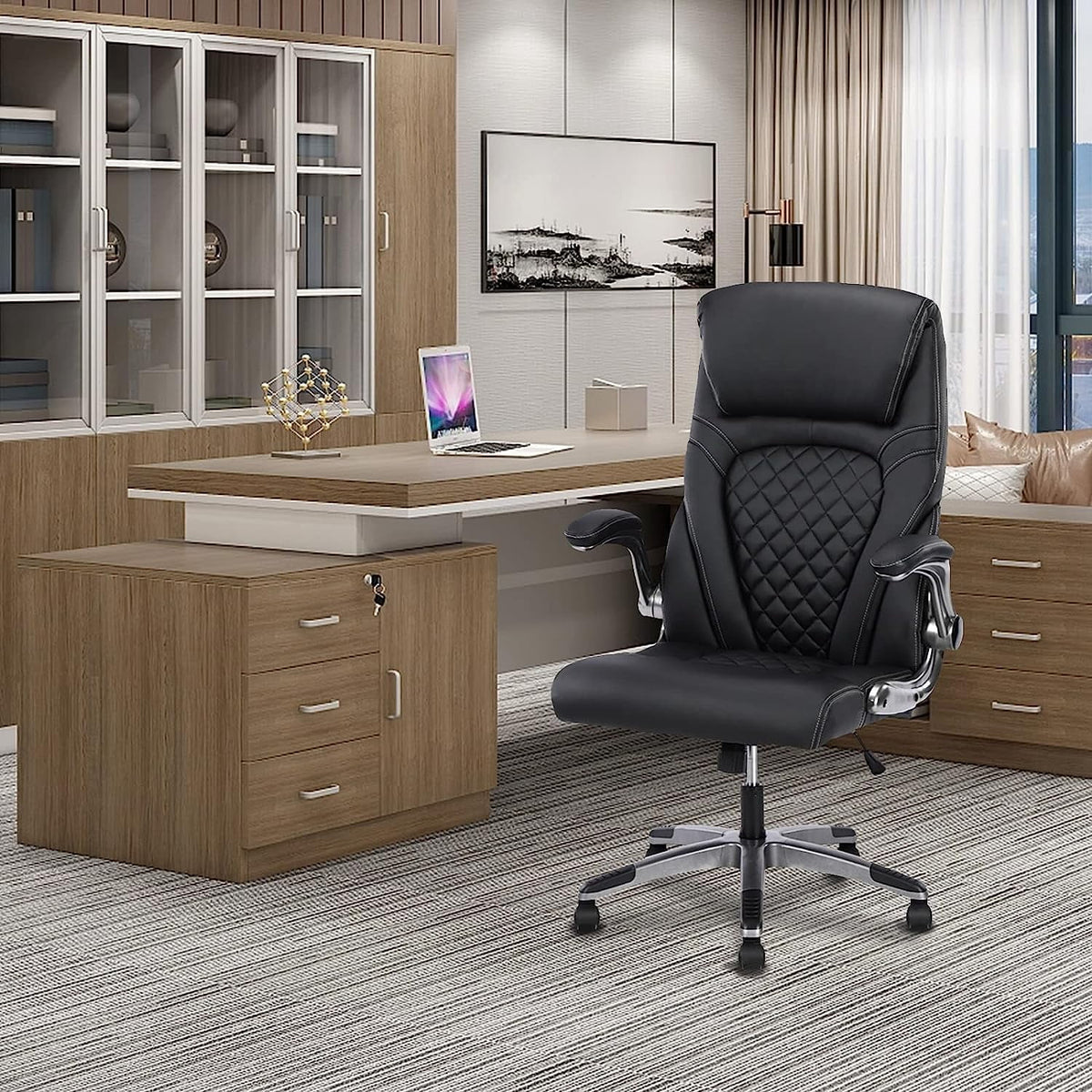 Black Ergonomic Office Chair with Lumbar Support W694856