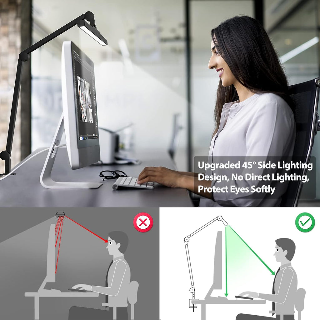 LED Desk Lamp with Clamp, Dimmable Swing Arm, 4 Color Modes S9654