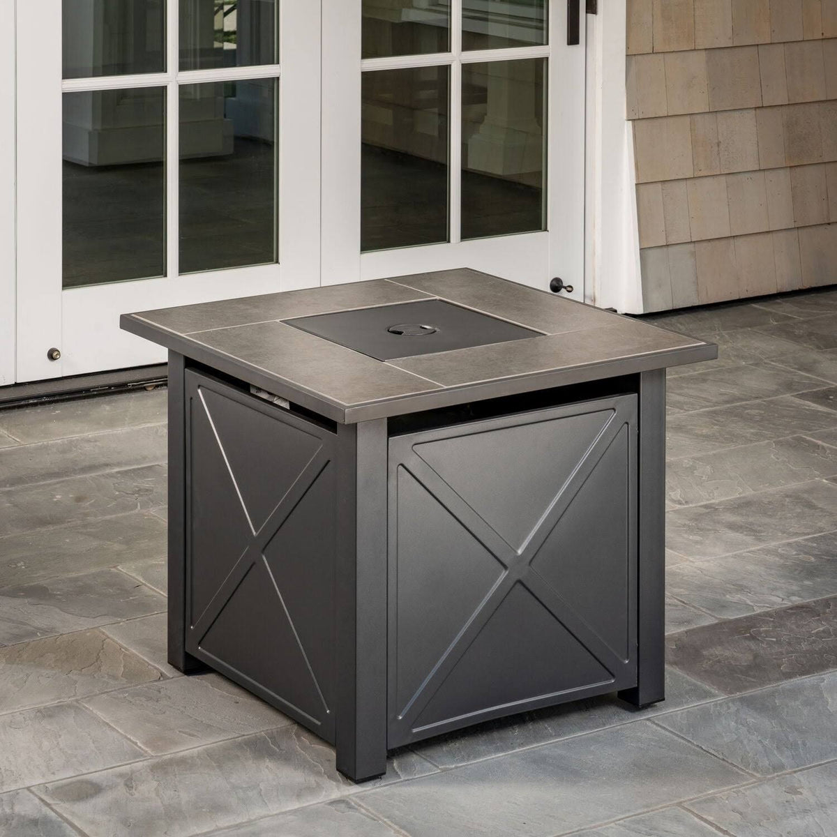 GAS Fire Pit with Tile Top and Light Gray Lava Rocks N8707