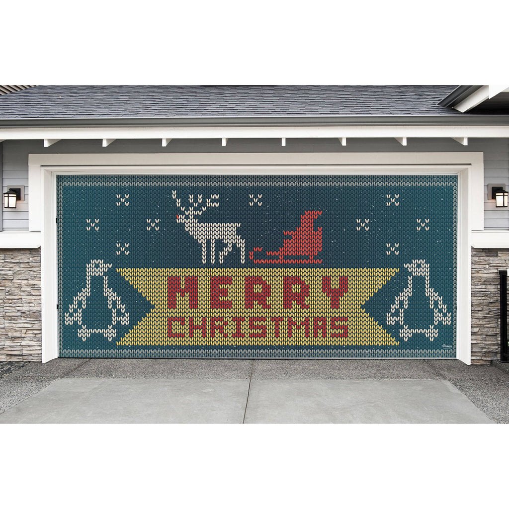 Yellow and Red Merry Christmas Outdoor Double Car Garage Door Banner M204