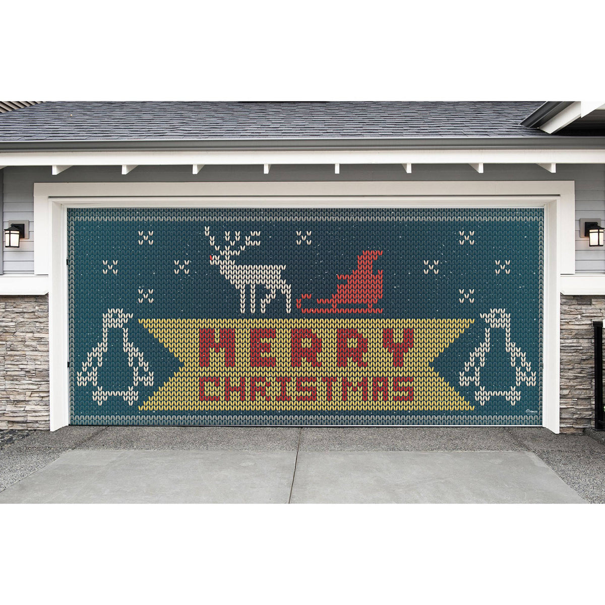 Yellow and Red Merry Christmas Outdoor Double Car Garage Door Banner M204