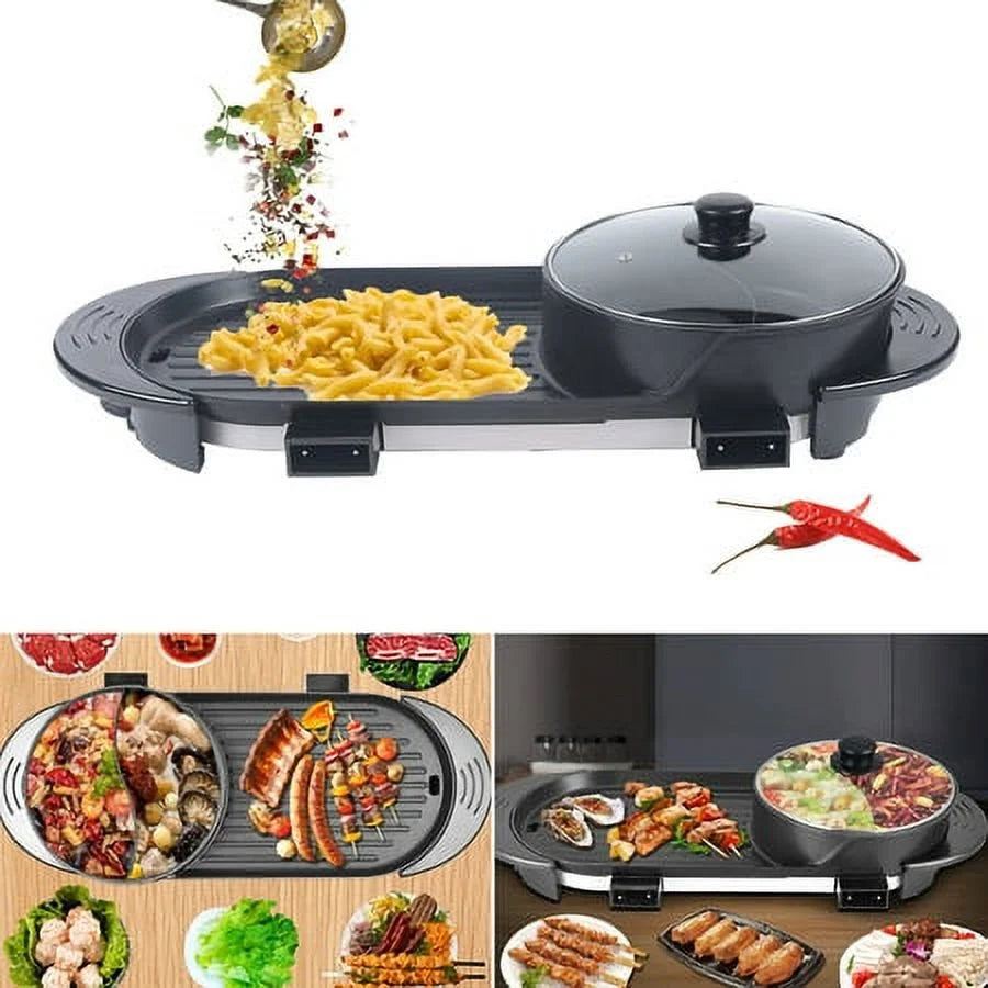 2 In 1 Portable Electric Non-stick Hot Pot Barbecue Grill T94958