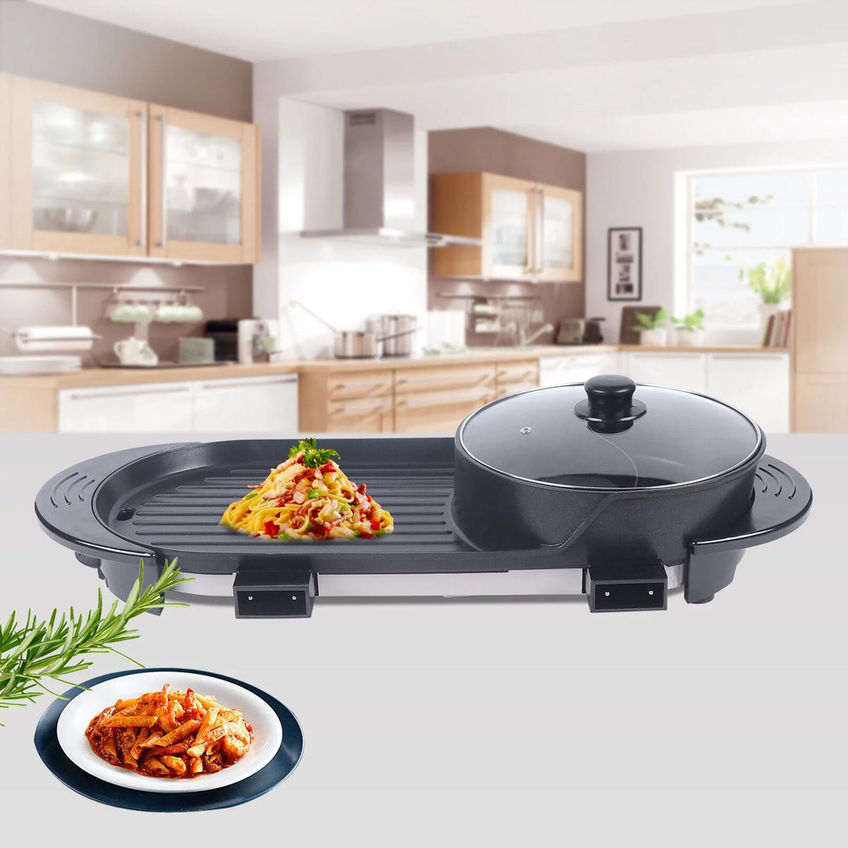 2 In 1 Portable Electric Non-stick Hot Pot Barbecue Grill T94958