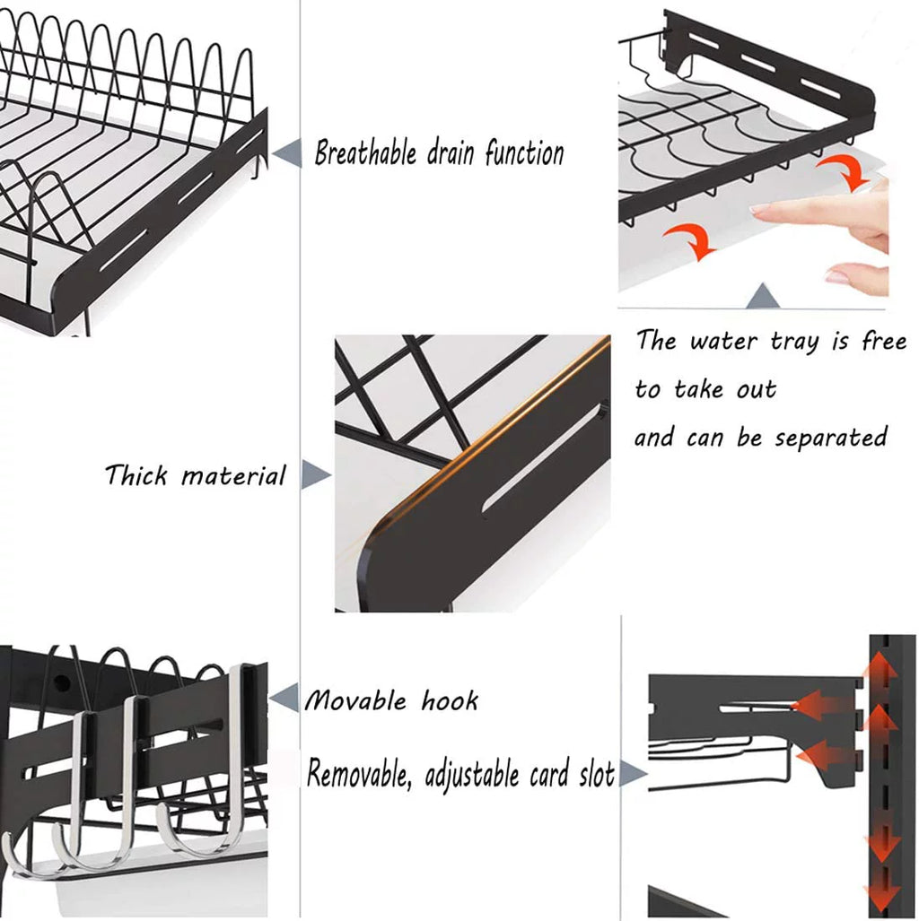 Black Stainless Steel 3 Tier Dish Drying Rack with Drainboard C3264