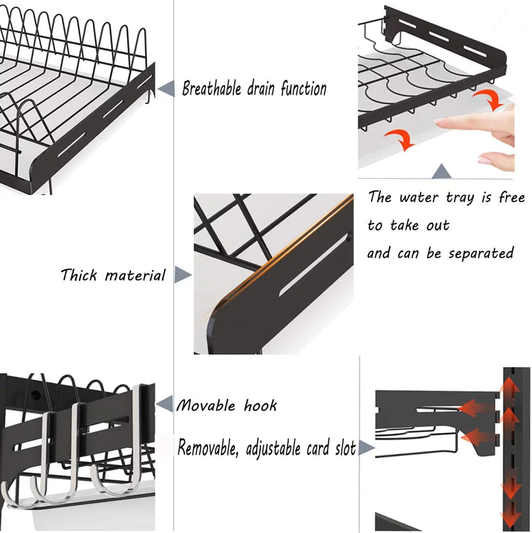 Black Stainless Steel 3 Tier Dish Drying Rack with Drainboard C3264