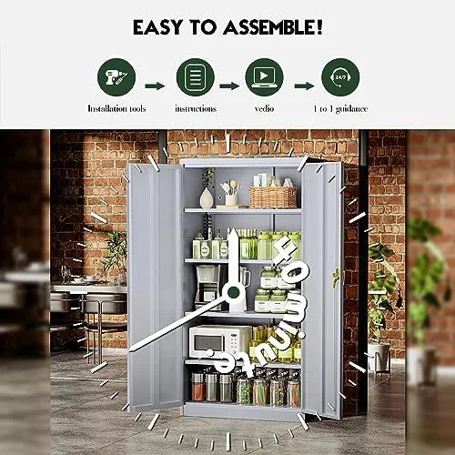 72” Black Steel Locking Cabinet with Doors and 4 Shelves L67035